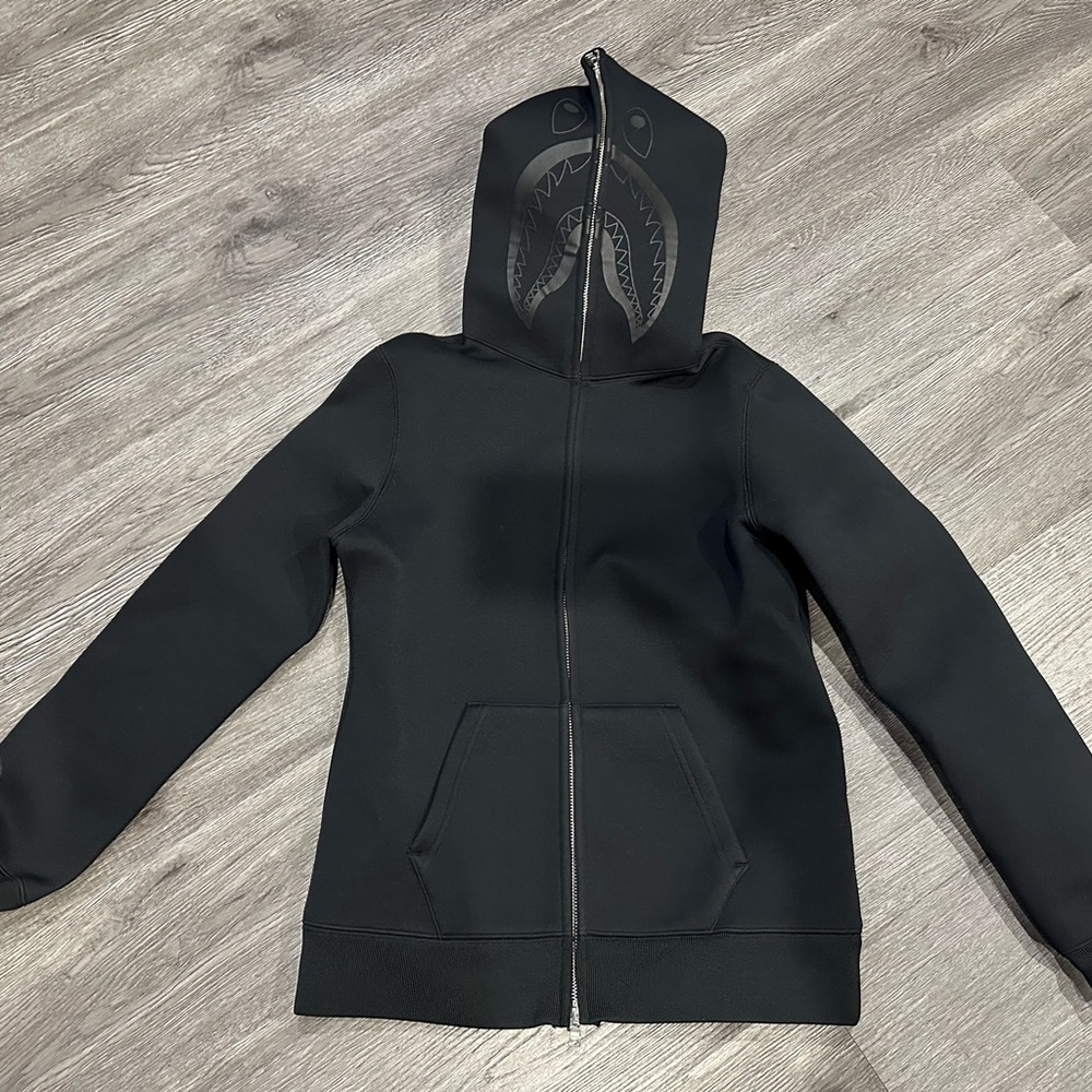 Black Neoprene Bape Full Shark Zip Hoodies
